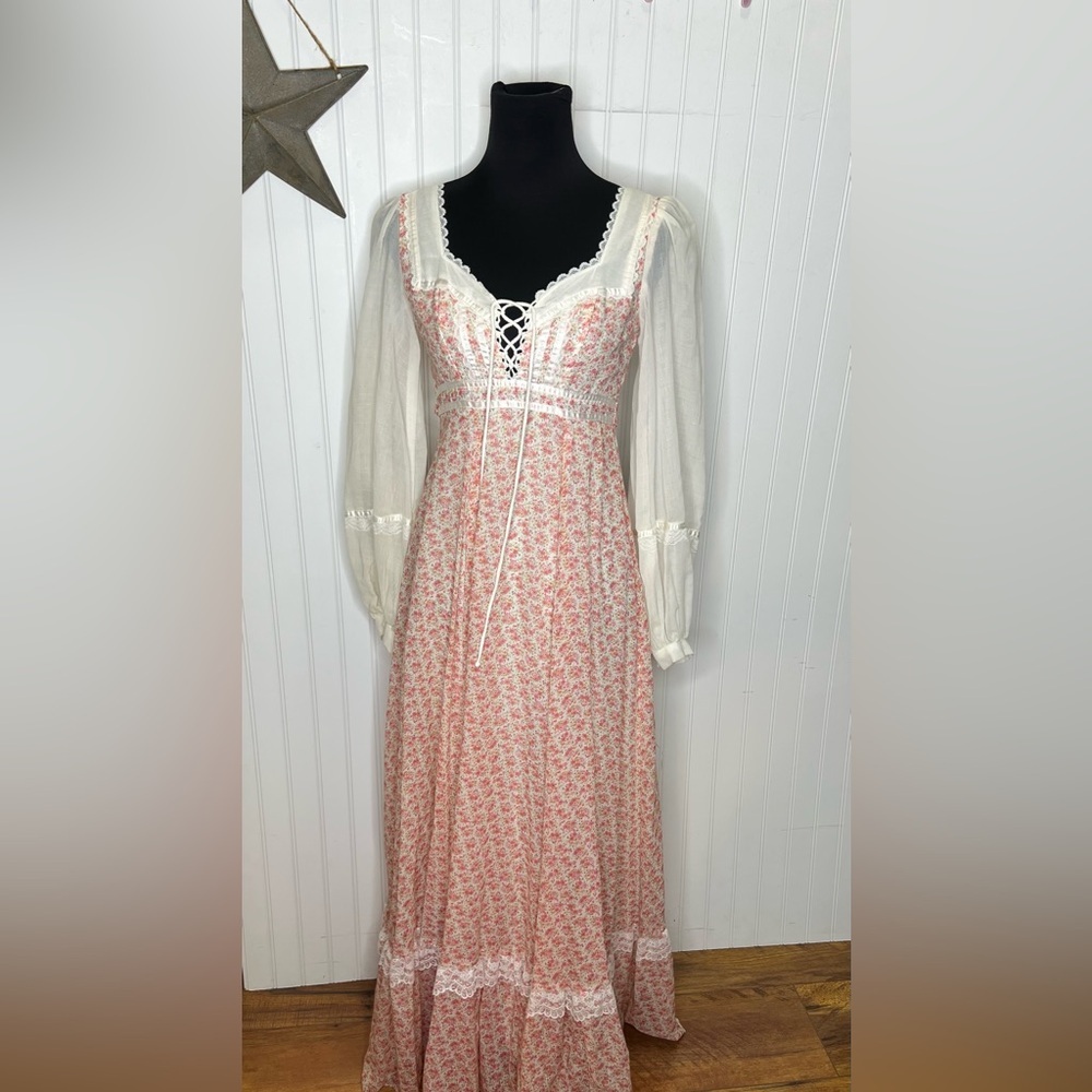 Gunne Sax Pale Pink Floral Prairie Maxi Size 2